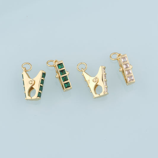 18K Gold Filled Clothespin Pendant,Clip Charm Bracelet Necklace for DIY Jewelry Making Supply