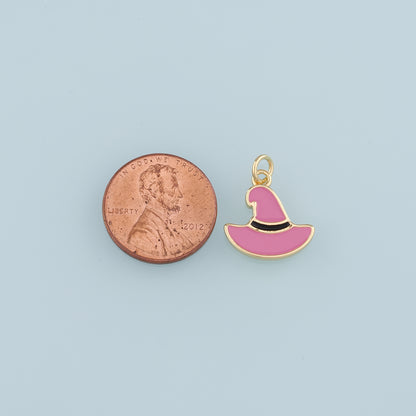 18K Gold Filled Magic Hat Pendant,Enamel Witch Hat Charm Bracelet Necklace for DIY Jewelry Making Supply