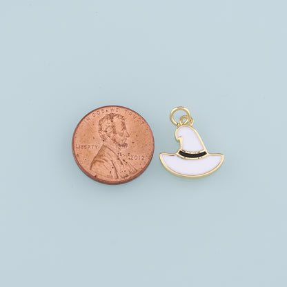 18K Gold Filled Magic Hat Pendant,Enamel Witch Hat Charm Bracelet Necklace for DIY Jewelry Making Supply
