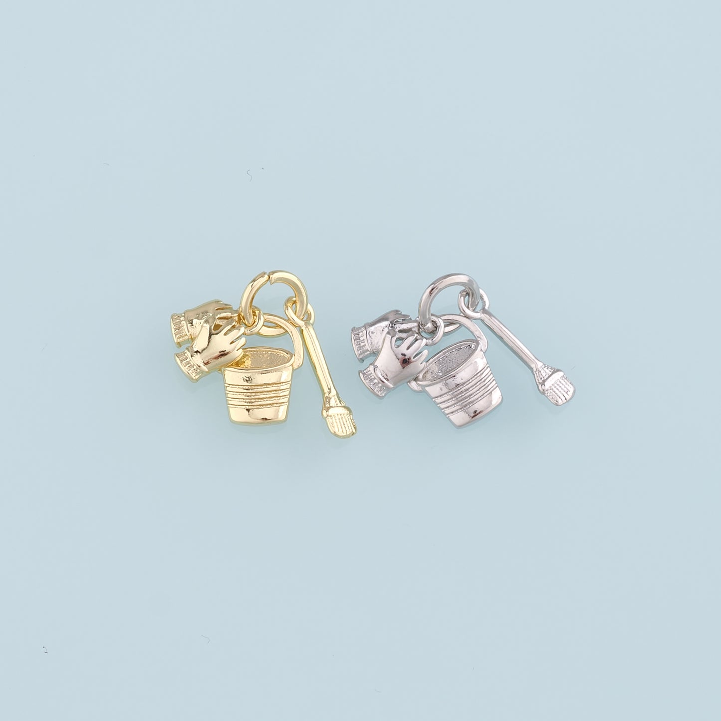 18K Gold Filled Bucket and spade Pendant,Gloves Charm Bracelet Necklace for DIY Jewelry Making Supply