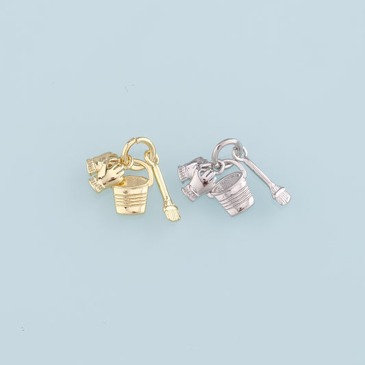 18K Gold Filled Bucket and spade Pendant,Gloves Charm Bracelet Necklace for DIY Jewelry Making Supply