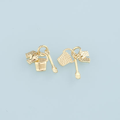 18K Gold Filled Bucket and spade Pendant,Gloves Charm Bracelet Necklace for DIY Jewelry Making Supply