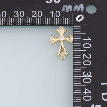 Gold Connector Charms,18K Gold Filled Cross Pendant,Religion Charm Bracelet Necklace for DIY Jewelry Making Supply
