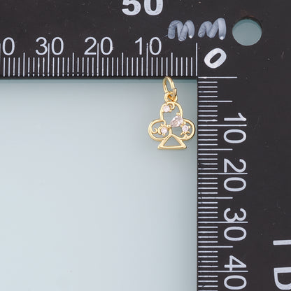 18K Gold Filled Poker Pendant,CZ Micro Pave Clubs Charm Bracelet Necklace for DIY Jewelry Making Supply
