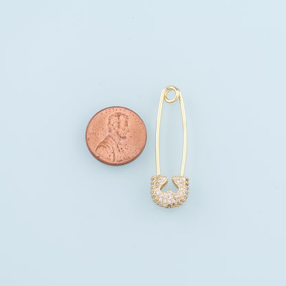 18K Gold Filled Paper Clip Pendant,CZ Micro Pave Paper Clip Charm Bracelet Necklace for DIY Jewelry Making Supply