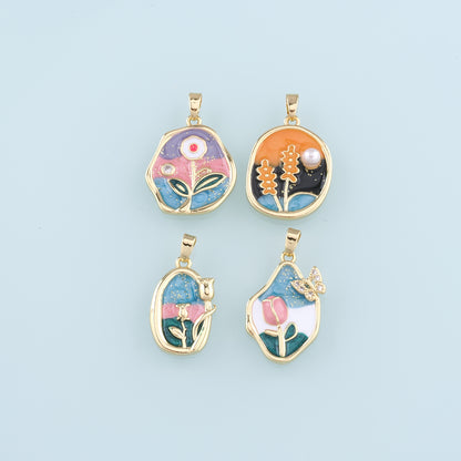 Gold Flower Charms,18K Gold Filled Flower Pendant,Enamel Flower Charm Bracelet Necklace for DIY Jewelry Making Supply