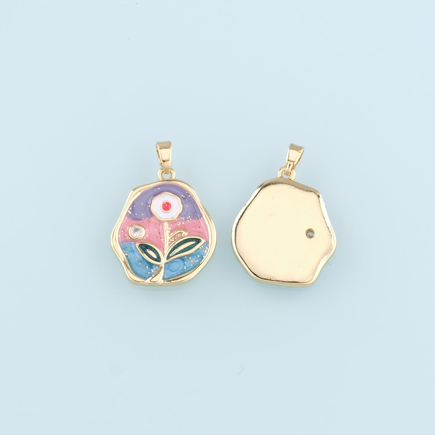 Gold Flower Charms,18K Gold Filled Flower Pendant,Enamel Flower Charm Bracelet Necklace for DIY Jewelry Making Supply