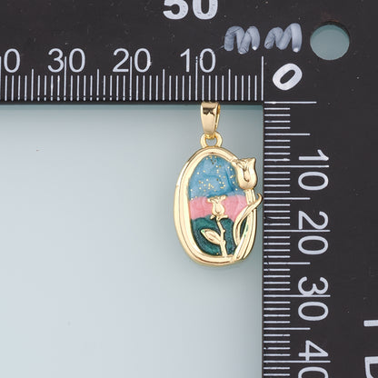 Gold Flower Charms,18K Gold Filled Flower Pendant,Enamel Flower Charm Bracelet Necklace for DIY Jewelry Making Supply