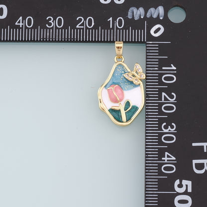 Gold Flower Charms,18K Gold Filled Flower Pendant,Enamel Flower Charm Bracelet Necklace for DIY Jewelry Making Supply