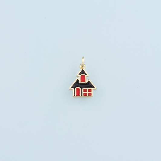 18K Gold Filled Home Pendant,Enamel Home Charm Bracelet Necklace for DIY Jewelry Making Supply
