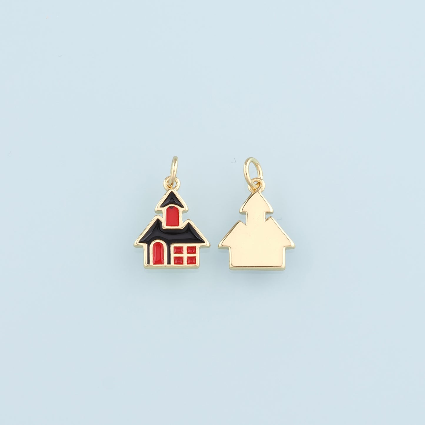 18K Gold Filled Home Pendant,Enamel Home Charm Bracelet Necklace for DIY Jewelry Making Supply