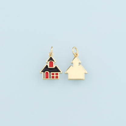 18K Gold Filled Home Pendant,Enamel Home Charm Bracelet Necklace for DIY Jewelry Making Supply