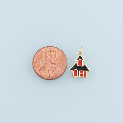 18K Gold Filled Home Pendant,Enamel Home Charm Bracelet Necklace for DIY Jewelry Making Supply