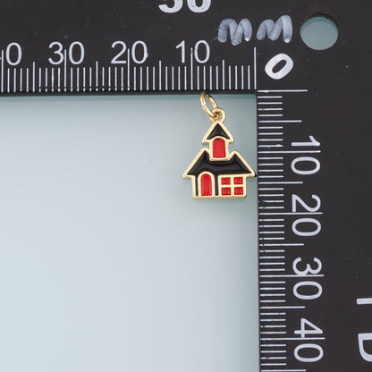 18K Gold Filled Home Pendant,Enamel Home Charm Bracelet Necklace for DIY Jewelry Making Supply