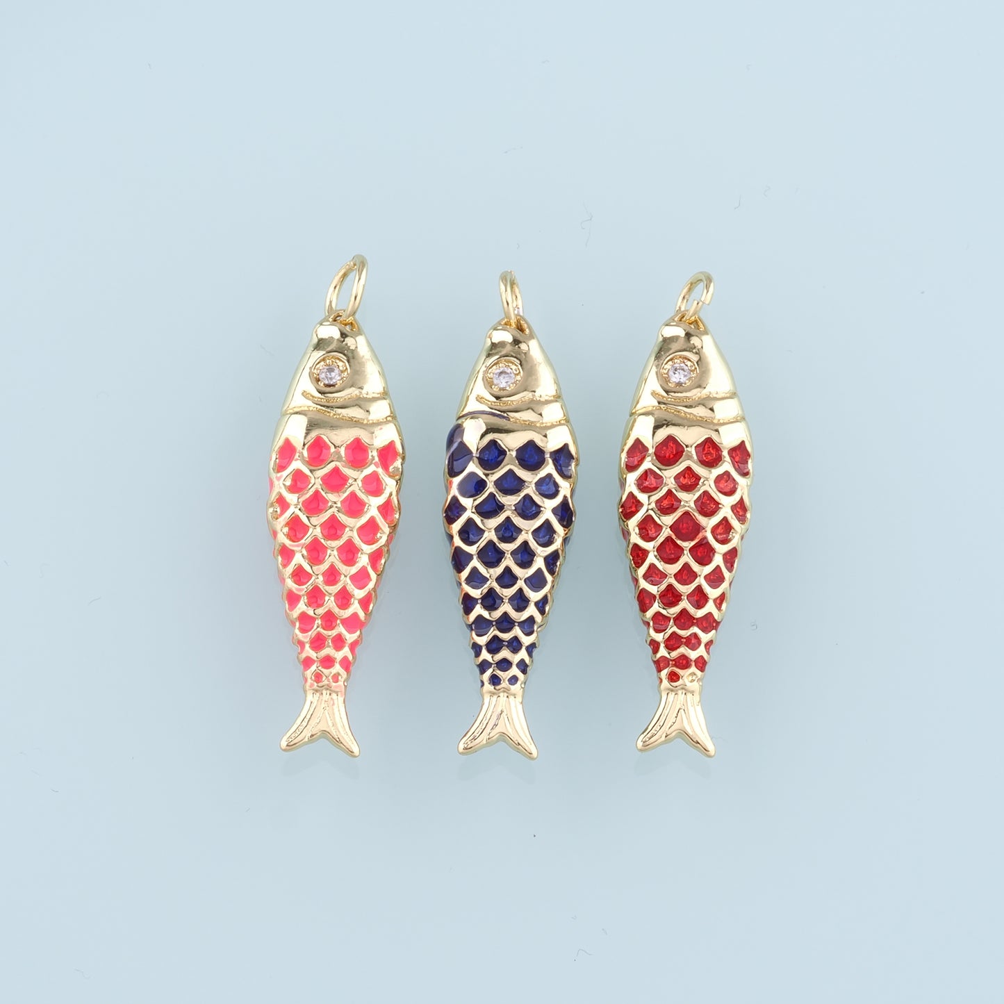 Gold Fish Charms,18K Gold Filled Enamel Fish Pendant,Cute Fish Charm Bracelet Necklace for DIY Jewelry Making Supply