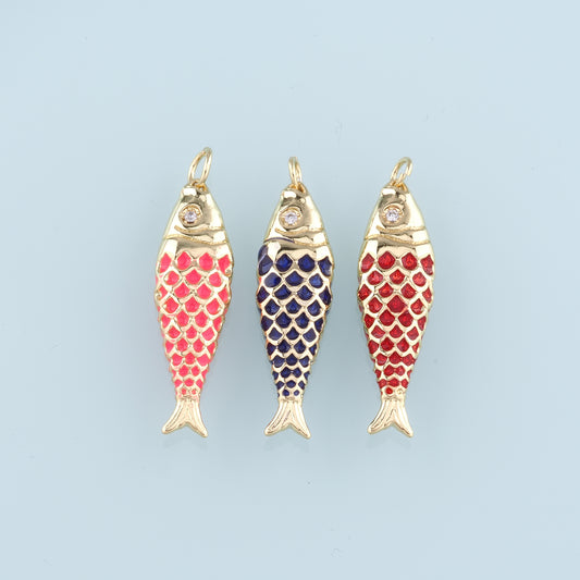 Gold Fish Charms,18K Gold Filled Enamel Fish Pendant,Cute Fish Charm Bracelet Necklace for DIY Jewelry Making Supply