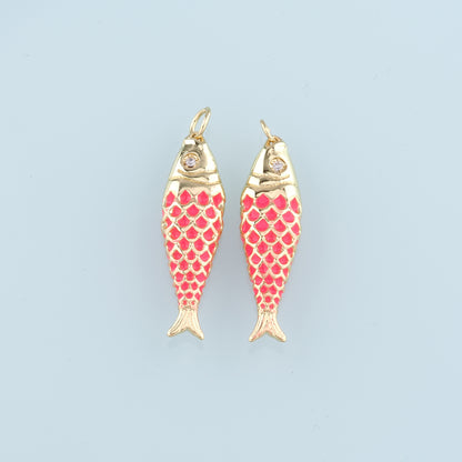 Gold Fish Charms,18K Gold Filled Enamel Fish Pendant,Cute Fish Charm Bracelet Necklace for DIY Jewelry Making Supply