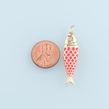 Gold Fish Charms,18K Gold Filled Enamel Fish Pendant,Cute Fish Charm Bracelet Necklace for DIY Jewelry Making Supply