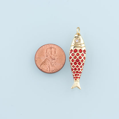 Gold Fish Charms,18K Gold Filled Enamel Fish Pendant,Cute Fish Charm Bracelet Necklace for DIY Jewelry Making Supply