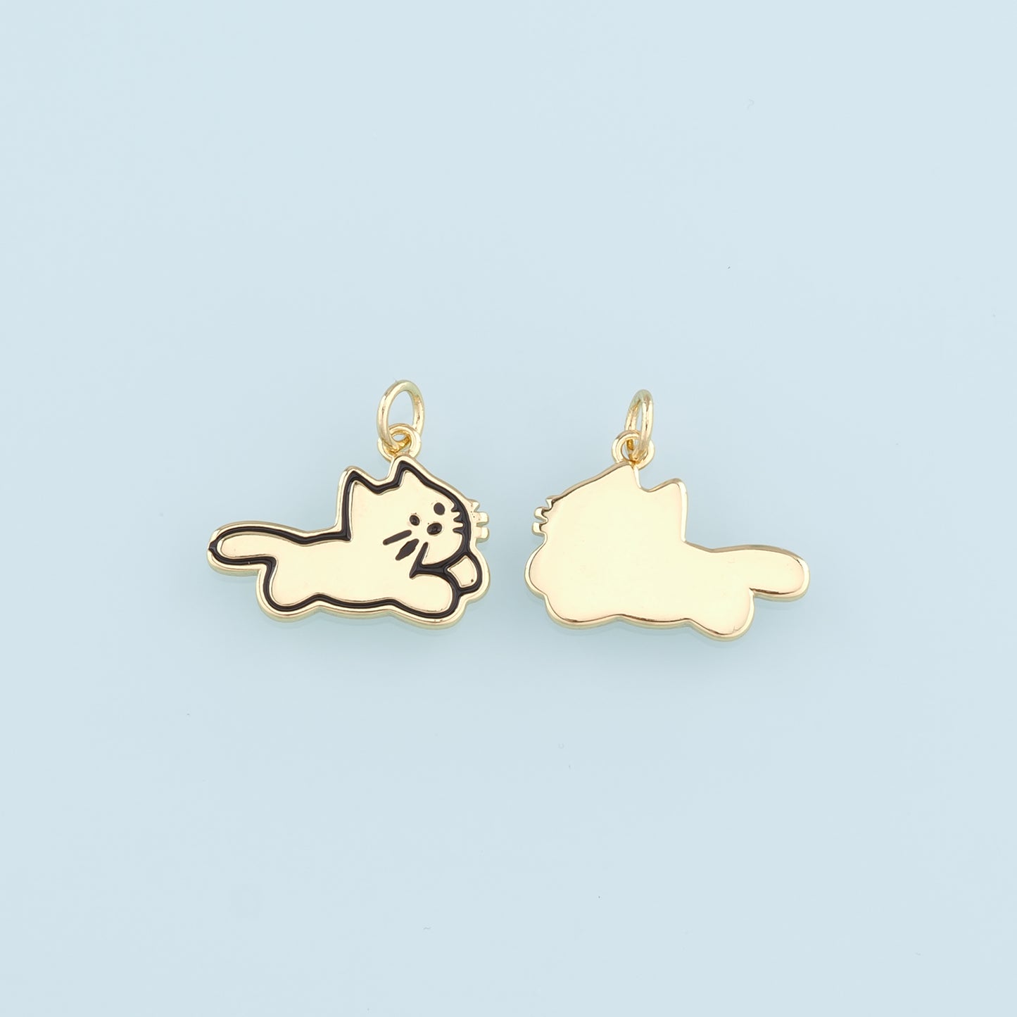 Gold Cat Charms,18K Gold Filled Cat Pendant,Cute Cat Charm Bracelet Necklace for DIY Jewelry Making Supply