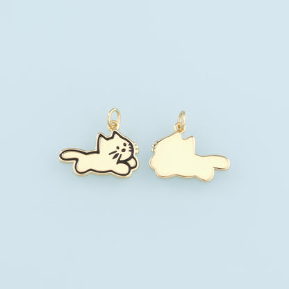 Gold Cat Charms,18K Gold Filled Cat Pendant,Cute Cat Charm Bracelet Necklace for DIY Jewelry Making Supply