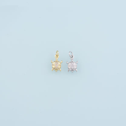 Gold Turtle Charms,18K Gold Filled Turtle Pendant, CZ Micro Pave Turtle Charm Bracelet Necklace for DIY Jewelry Making Supply
