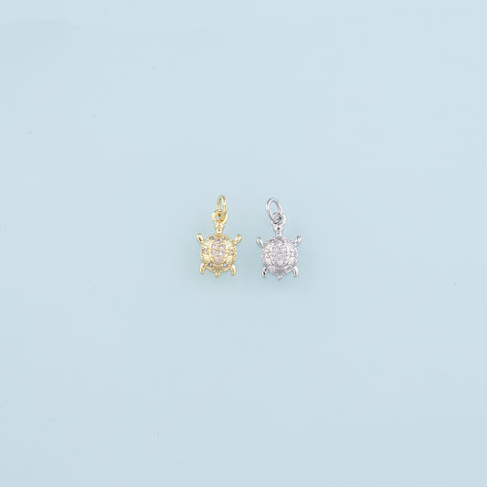 Gold Turtle Charms,18K Gold Filled Turtle Pendant, CZ Micro Pave Turtle Charm Bracelet Necklace for DIY Jewelry Making Supply