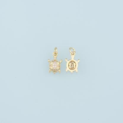 Gold Turtle Charms,18K Gold Filled Turtle Pendant, CZ Micro Pave Turtle Charm Bracelet Necklace for DIY Jewelry Making Supply