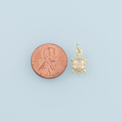 Gold Turtle Charms,18K Gold Filled Turtle Pendant, CZ Micro Pave Turtle Charm Bracelet Necklace for DIY Jewelry Making Supply