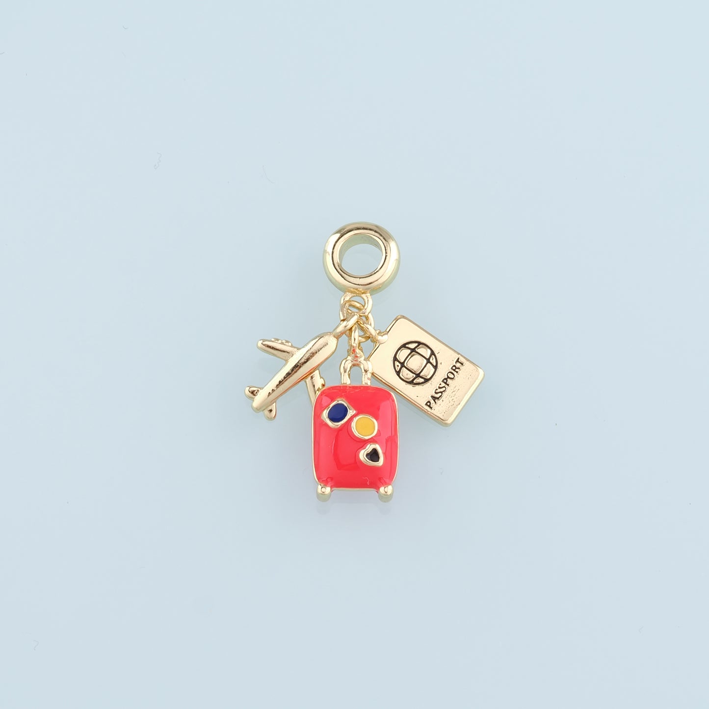 18K Gold Filled Airplane Pendant,Enamel Suitcase Passport Charm Bracelet Necklace for DIY Jewelry Making Supply