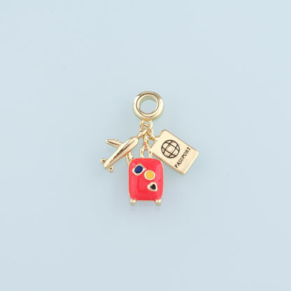 18K Gold Filled Airplane Pendant,Enamel Suitcase Passport Charm Bracelet Necklace for DIY Jewelry Making Supply