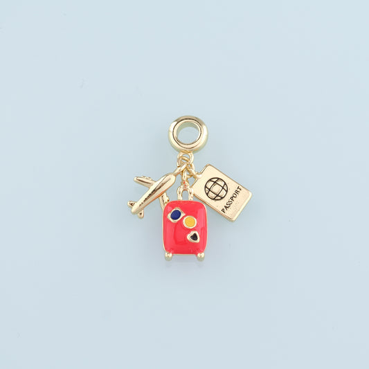 18K Gold Filled Airplane Pendant,Enamel Suitcase Passport Charm Bracelet Necklace for DIY Jewelry Making Supply
