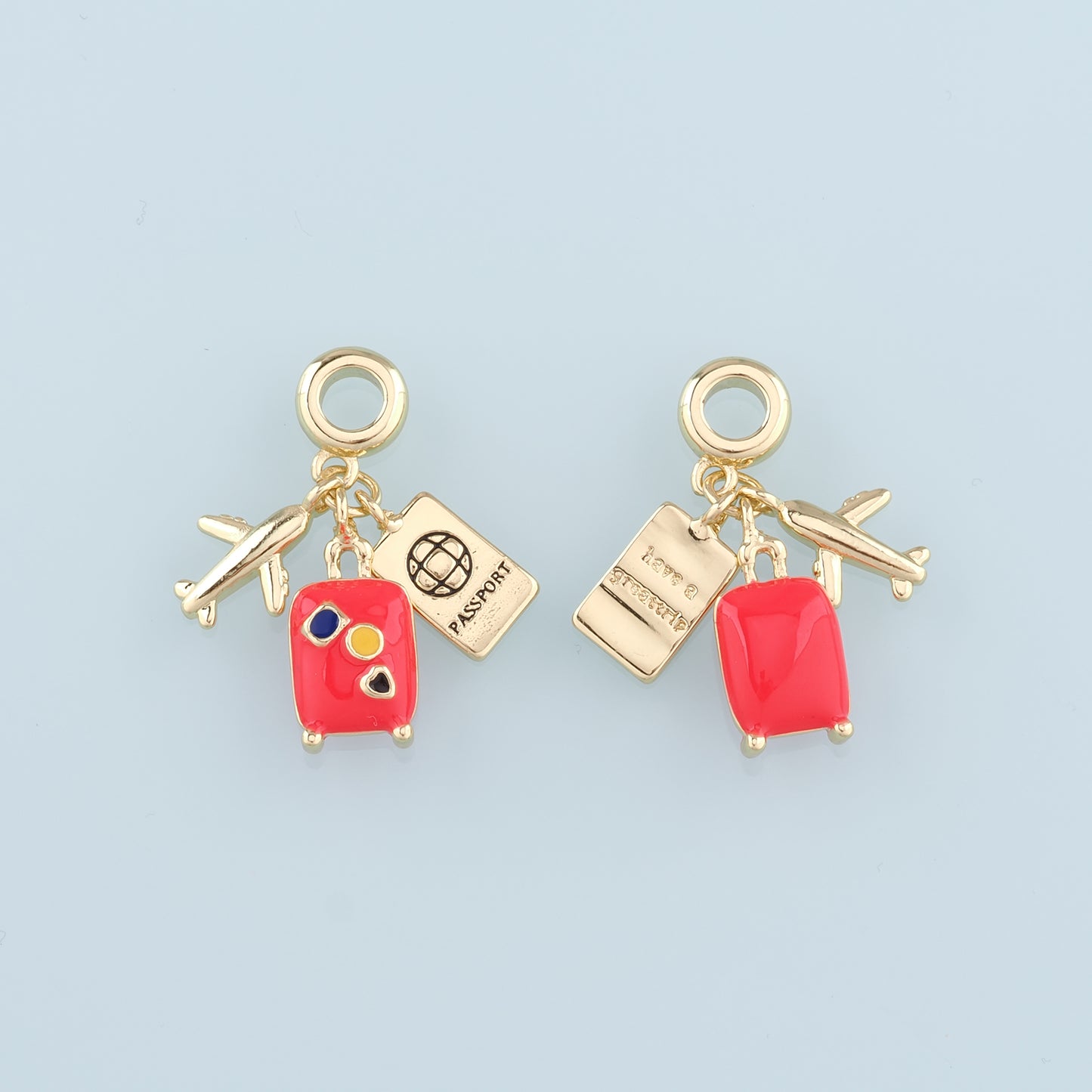 18K Gold Filled Airplane Pendant,Enamel Suitcase Passport Charm Bracelet Necklace for DIY Jewelry Making Supply