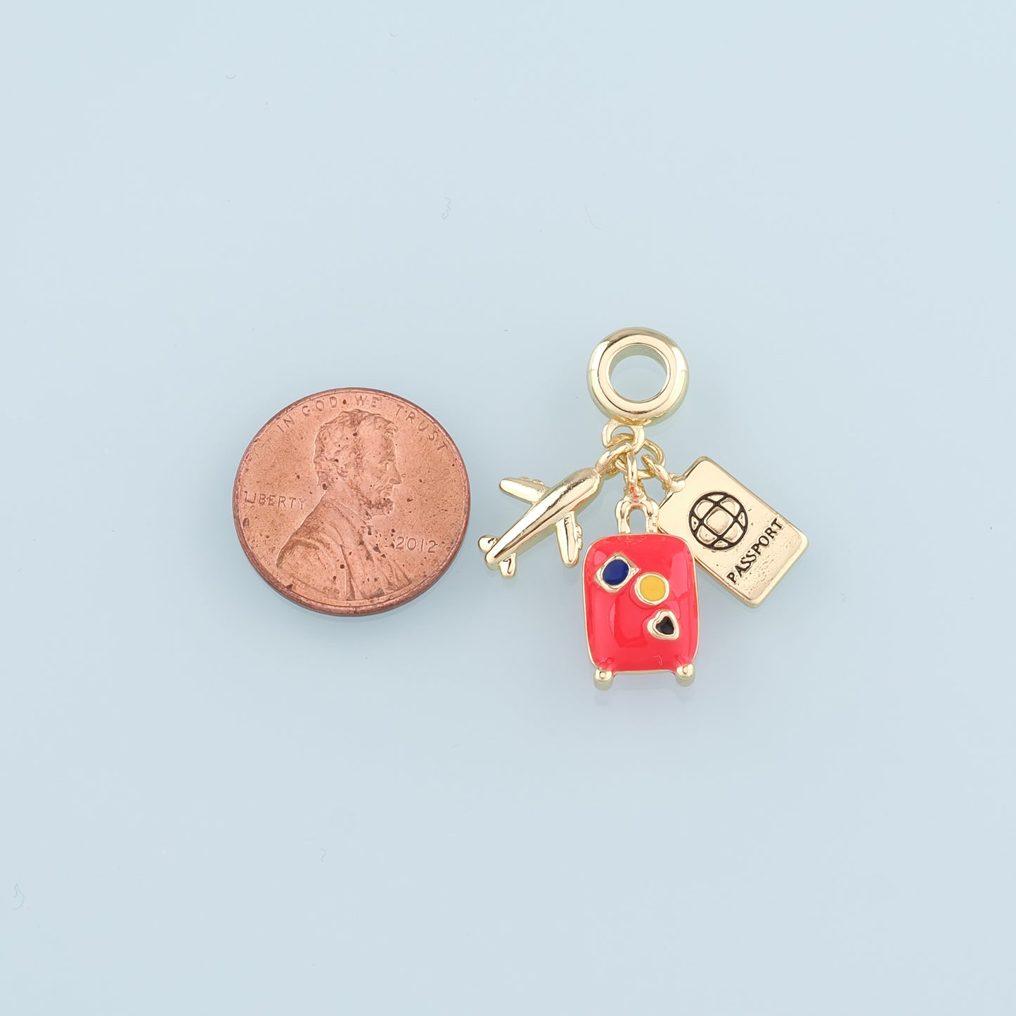18K Gold Filled Airplane Pendant,Enamel Suitcase Passport Charm Bracelet Necklace for DIY Jewelry Making Supply