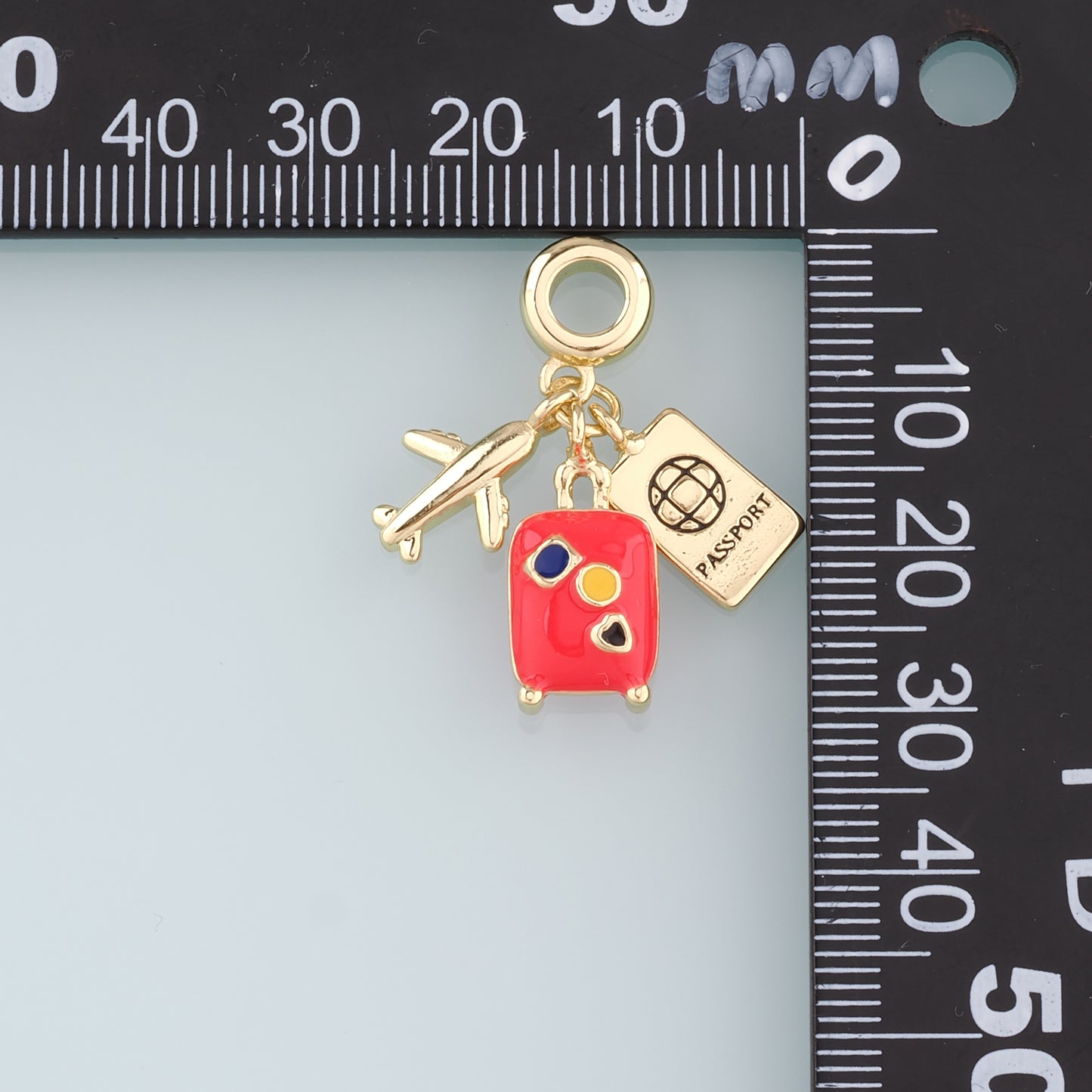 18K Gold Filled Airplane Pendant,Enamel Suitcase Passport Charm Bracelet Necklace for DIY Jewelry Making Supply