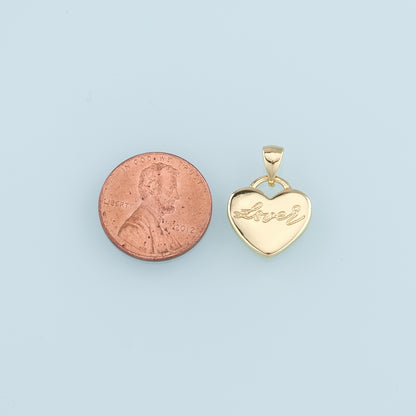 18K Gold Filled Heart Pendant,Heart Charm Bracelet Necklace for DIY Jewelry Making Supply