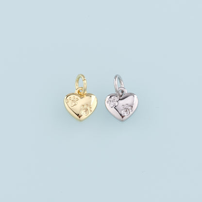 Gold Heart Charm,18K Gold Filled Heart Pendant,Paw Charm Bracelet Necklace for DIY Jewelry Making Supply