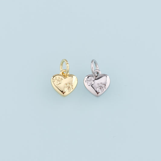 Gold Heart Charm,18K Gold Filled Heart Pendant,Paw Charm Bracelet Necklace for DIY Jewelry Making Supply