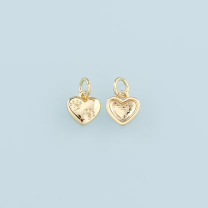 Gold Heart Charm,18K Gold Filled Heart Pendant,Paw Charm Bracelet Necklace for DIY Jewelry Making Supply