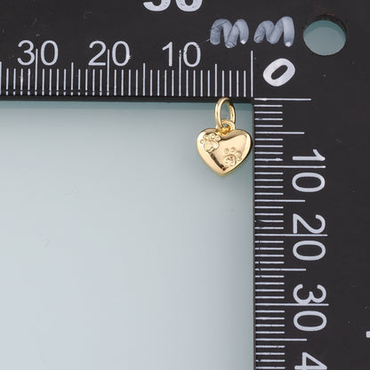 Gold Heart Charm,18K Gold Filled Heart Pendant,Paw Charm Bracelet Necklace for DIY Jewelry Making Supply