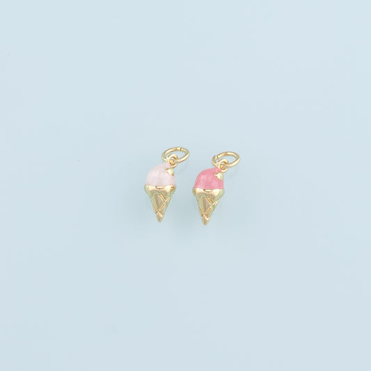 18K Gold Filled Ice Cream Pendant,Enamel Ice Cream Charm Bracelet Necklace for DIY Jewelry Making Supply