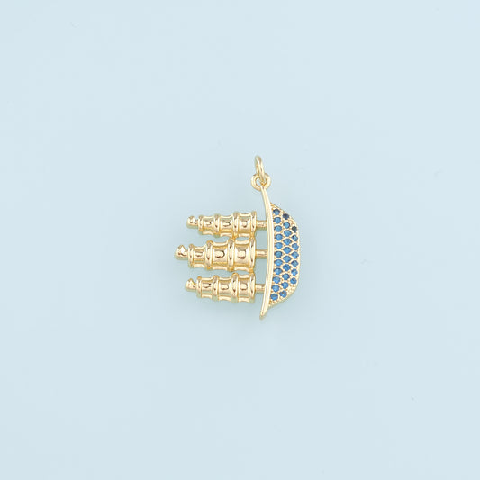 18K Gold Filled Boat Pendant,CZ Micro Pave Boat Charm Bracelet Necklace for DIY Jewelry Making Supply