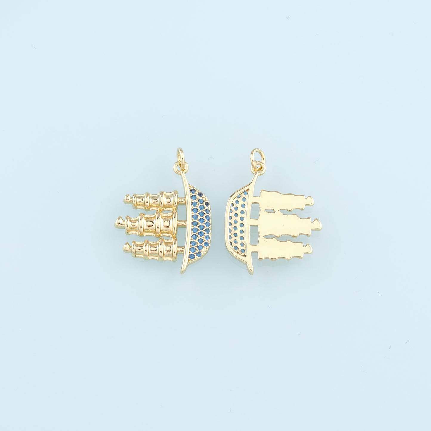 18K Gold Filled Boat Pendant,CZ Micro Pave Boat Charm Bracelet Necklace for DIY Jewelry Making Supply