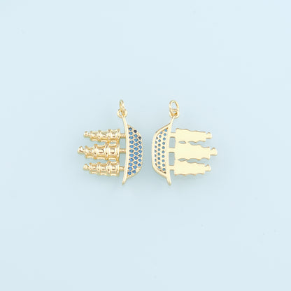 18K Gold Filled Boat Pendant,CZ Micro Pave Boat Charm Bracelet Necklace for DIY Jewelry Making Supply