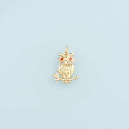 Gold Owl Charms,18K Gold Filled owl Pendant,CZ owl Charm Bracelet Necklace for DIY Jewelry Making Supply