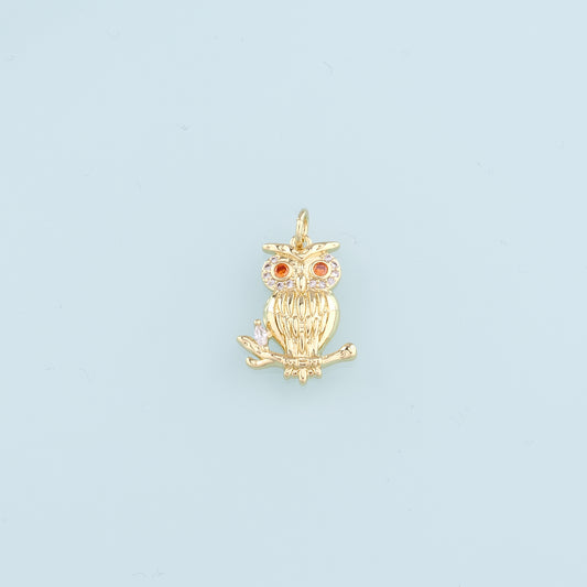 Gold Owl Charms,18K Gold Filled owl Pendant,CZ owl Charm Bracelet Necklace for DIY Jewelry Making Supply