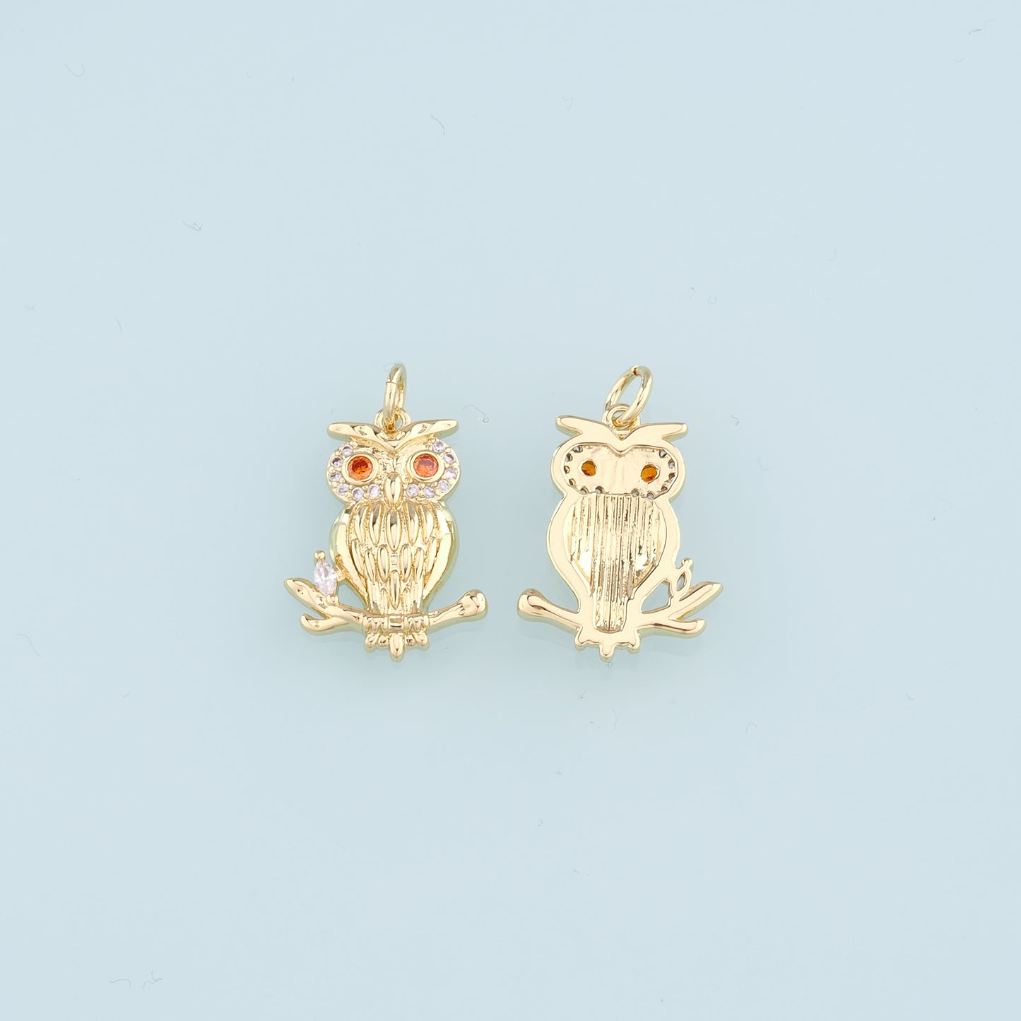 Gold Owl Charms,18K Gold Filled owl Pendant,CZ owl Charm Bracelet Necklace for DIY Jewelry Making Supply