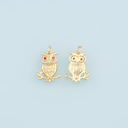 Gold Owl Charms,18K Gold Filled owl Pendant,CZ owl Charm Bracelet Necklace for DIY Jewelry Making Supply