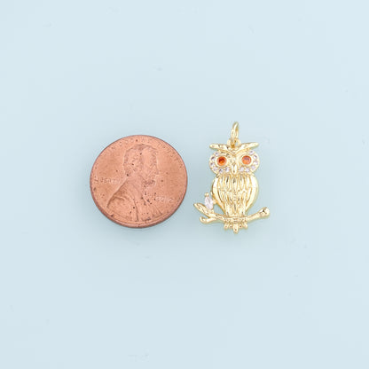 Gold Owl Charms,18K Gold Filled owl Pendant,CZ owl Charm Bracelet Necklace for DIY Jewelry Making Supply