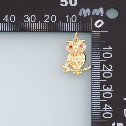 Gold Owl Charms,18K Gold Filled owl Pendant,CZ owl Charm Bracelet Necklace for DIY Jewelry Making Supply